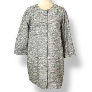 Eileen Fisher Longline Blazer Jacket Snap Button Pockets Textured Tweed Sz PL